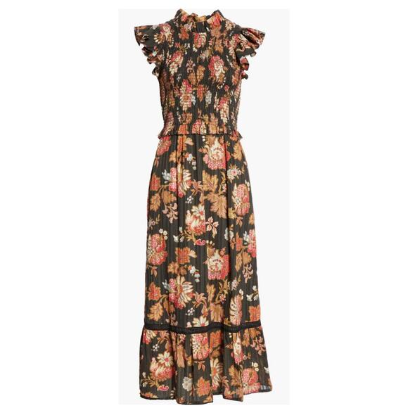 Sea New York Pascale Smocked Cotton Midi Dress Size 0 - Picture 1 of 8